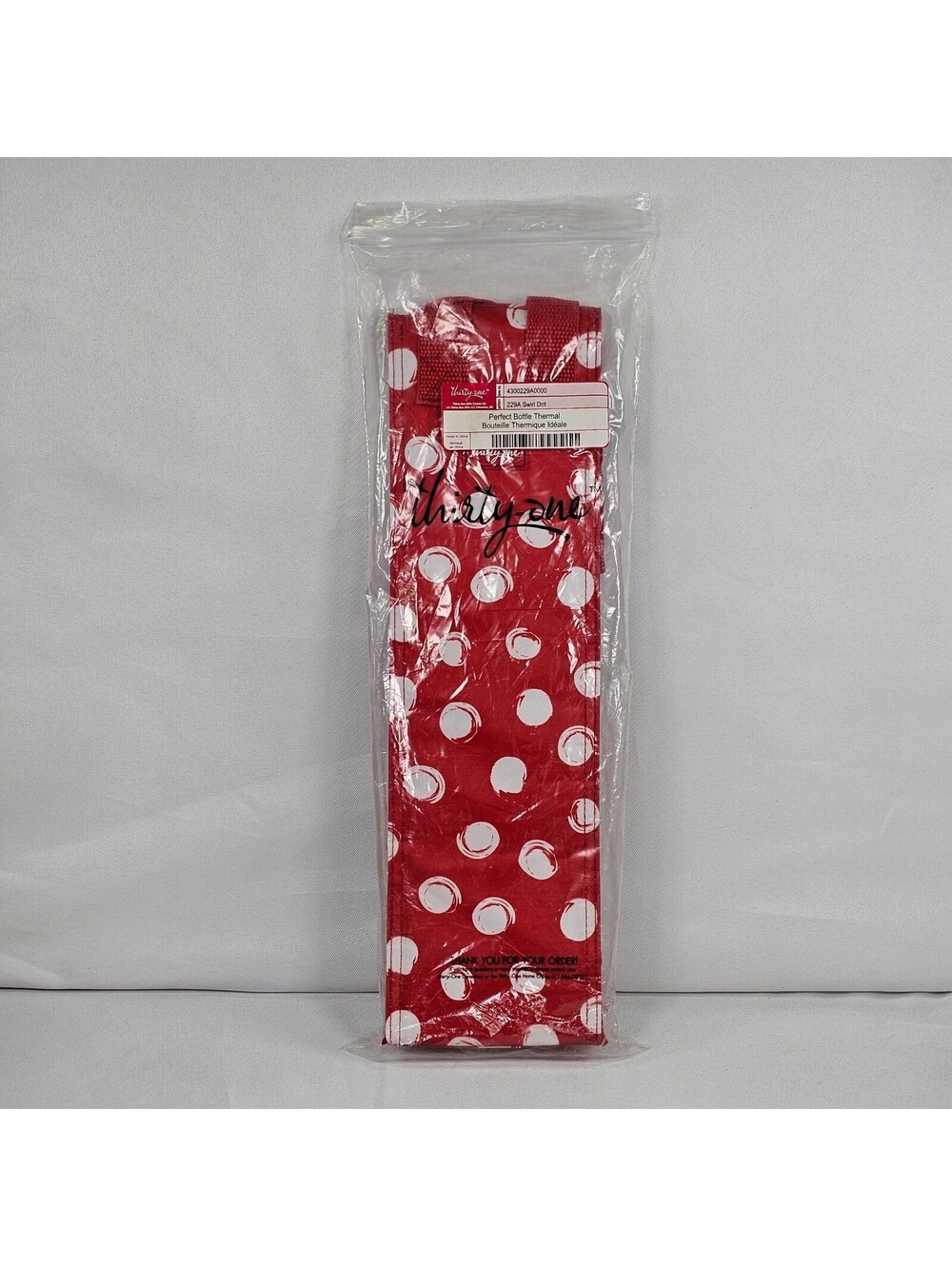 New Thirty-One Perfect Bottle Thermal Swirl Dot Red White Polka Dot Wine Bag 229